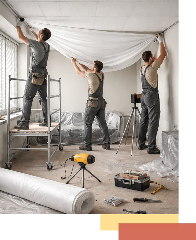 Монтаж натяжного потолка в офисе в Костомукше