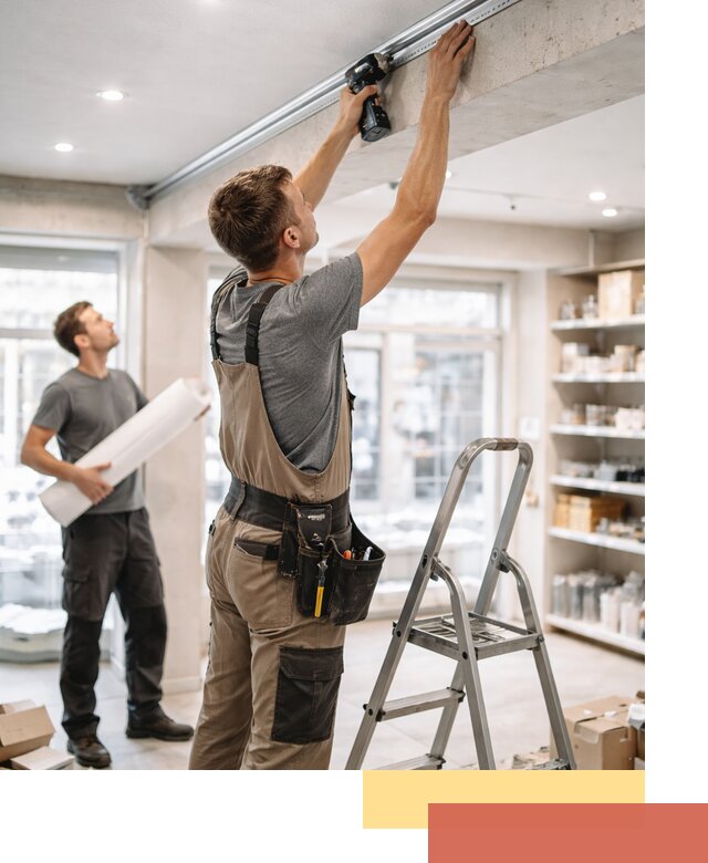 Монтаж натяжных потолков в магазине в Костомукше