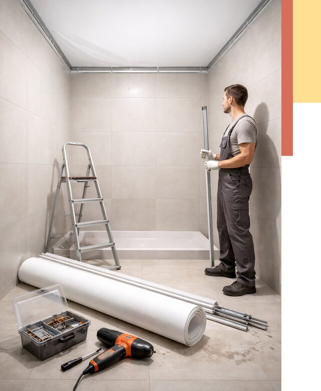 Монтаж натяжного потолка в санузле в Костомукше от 1887 руб. — ОТДЕЛОЧНИК-Ктм