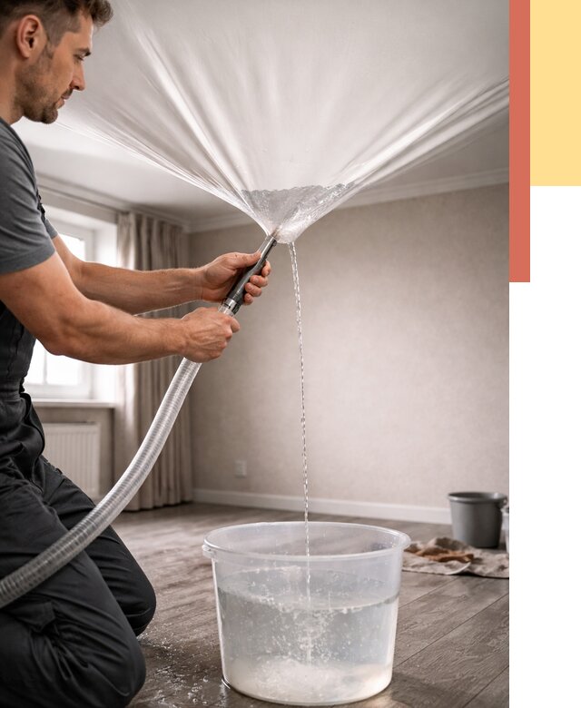 Слив воды с натяжного потолка в Костомукше от 2551 руб. быстро и недорого | ОТДЕЛОЧНИК-Ктм