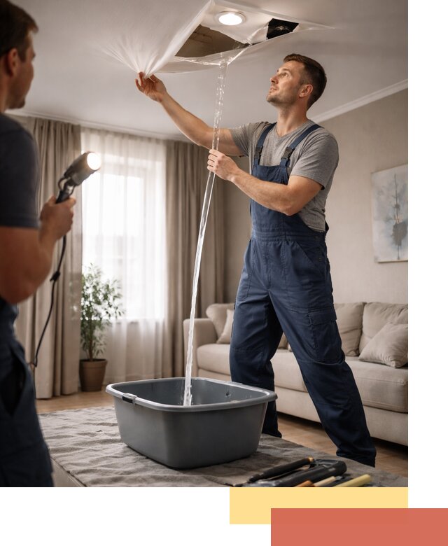 Слив воды с натяжного потолка в Костомукше быстро и аккуратно