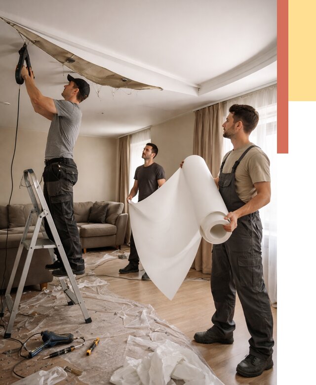 Замена полотна натяжного потолка в Костомукше от 9692 руб. быстро и недорого | ОТДЕЛОЧНИК-Ктм