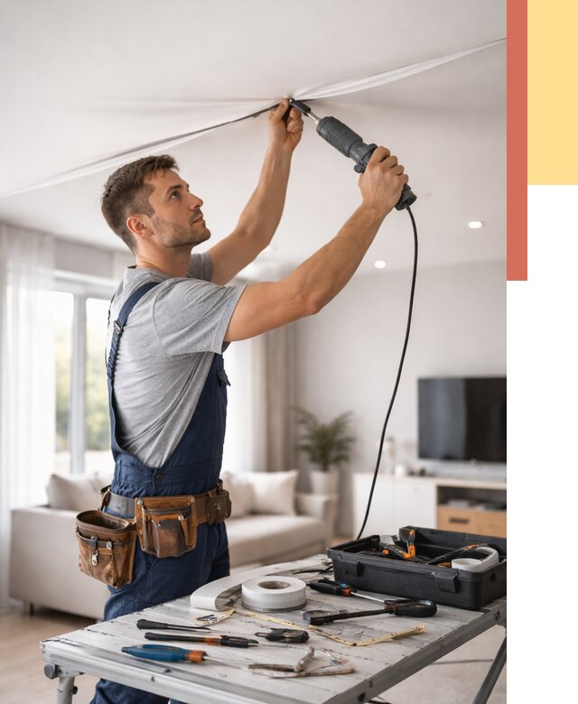 Ремонт натяжных потолков в Костомукше от 9692 руб. под ключ — ОТДЕЛОЧНИК-Ктм