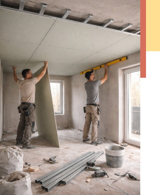 Одноуровневый потолок из гипсокартона в Костомукше от 765 руб. — монтаж под ключ | ОТДЕЛОЧНИК-Ктм