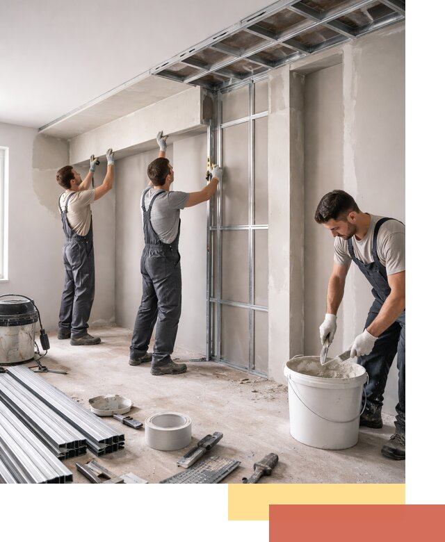 Монтаж потолка из гипсокартона с нишей в Костомукше