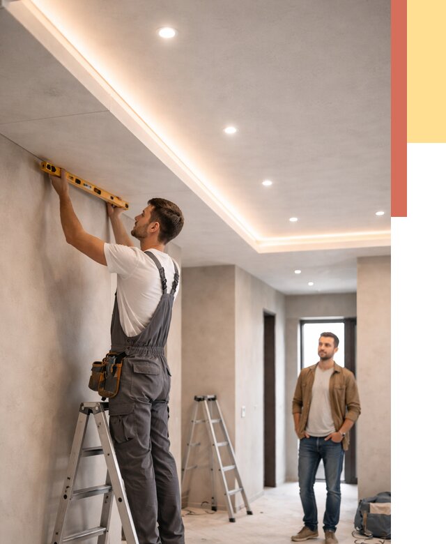 Потолок из гипсокартона с подсветкой в Костомукше от 765 руб./м2 под ключ | ОТДЕЛОЧНИК-Ктм