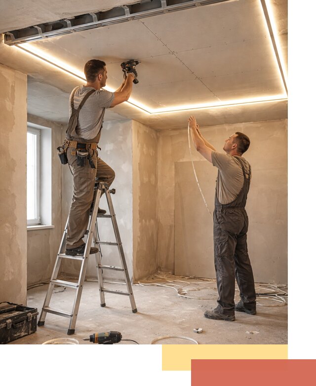 Потолок из гипсокартона с подсветкой в Костомукше