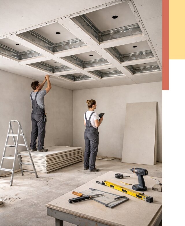 Кессонный потолок из гипсокартона в Костомукше от 1887 руб. — монтаж и под ключ | ОТДЕЛОЧНИК-Ктм