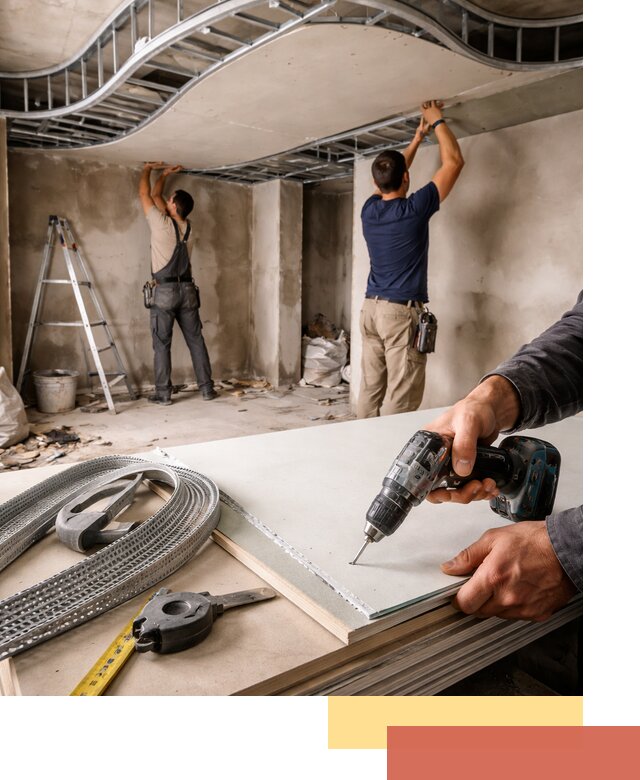 Криволинейный потолок из гипсокартона в Костомукше — монтаж и отделка