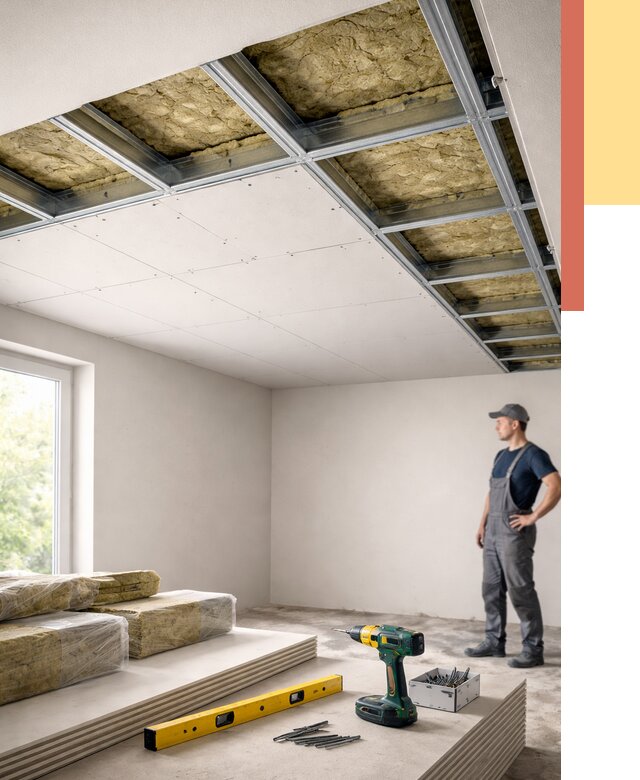 Звукоизоляция потолка ГКЛ в Костомукше от 969 руб. — монтаж под ключ | ОТДЕЛОЧНИК-Ктм