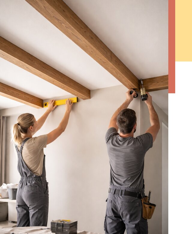 Монтаж декоративных балок на потолок в Костомукше от 4285 руб. — ОТДЕЛОЧНИК-Ктм